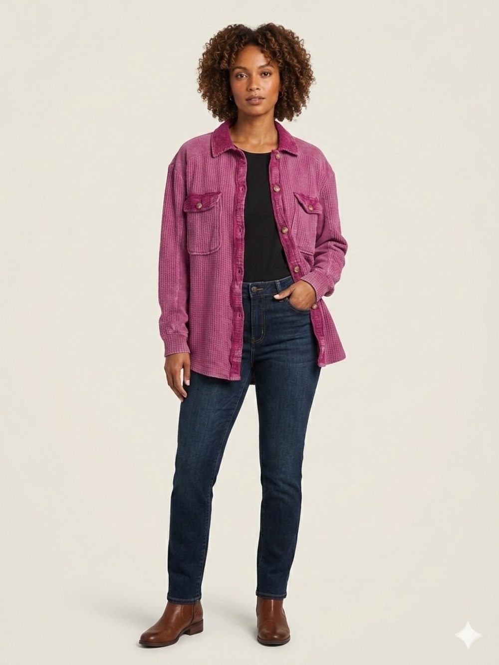 Briggs New York Textured Button-Up Shirt Jacket in Berry Plum